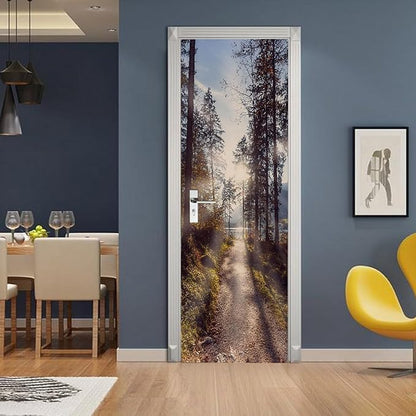 A.Monamour 3D Door Stickers for Interior Doors A Pathway Through Forest in The Morning Nature Scenery Vinyl Waterproof Self Adhesive Door Mural Decals for Bedroom Office Bathroom 90x200cm