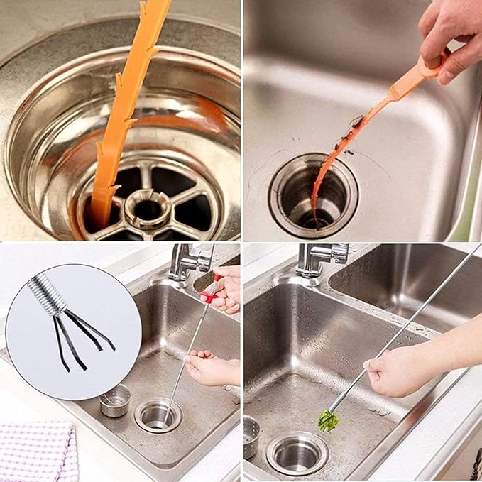 Drain Snake 33Inch, Unclog Drain Tool for Bathroom Sink, Shower, Bathtub, Car & Tight Spaces,Flexible Sink Snake Drain Cleaner Tool Set, Sink Declogger, Hair Puller from Drain (33inch)