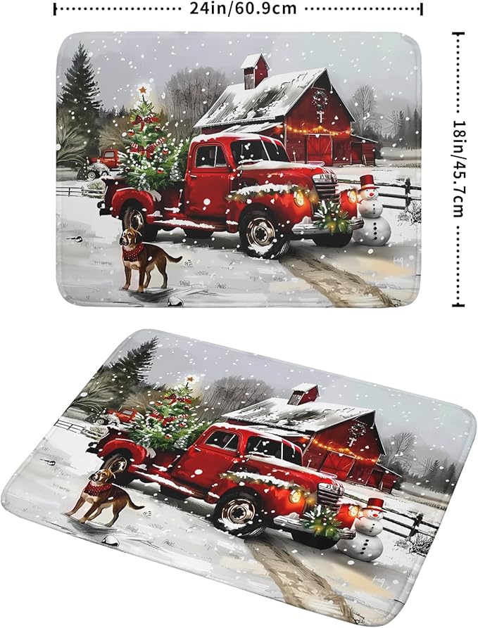Christmas Red Truck Dish Drying Mat for Kitchen Counter 18x24 Inch Xmas Tree Snowman Dog Winter Print Absorbent Reversible Microfiber Drying Mats Kitchen Countertop Protector Dishes Drainer Rack Pad