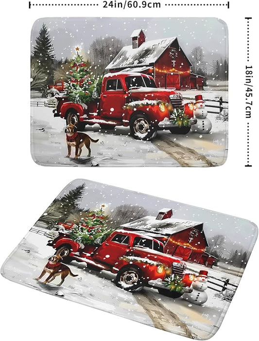 Christmas Red Truck Dish Drying Mat for Kitchen Counter 18x24 Inch Xmas Tree Snowman Dog Winter Print Absorbent Reversible Microfiber Drying Mats Kitchen Countertop Protector Dishes Drainer Rack Pad