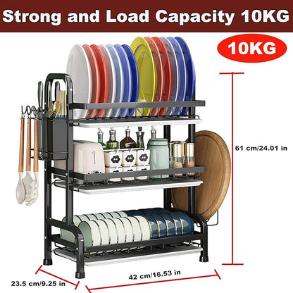 Dish Drying Rack,Dish Racks Drainer,Over The Sink Dish Drainer Drying Rack 3 Tier with Drain Tray,Chopsticks Rack,Knife Holder
