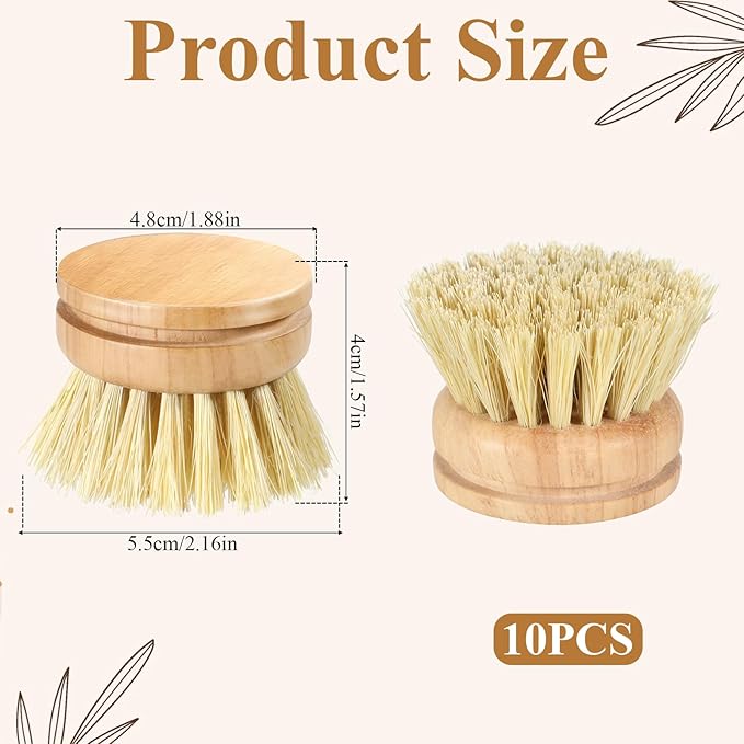 10 Pcs Bamboo Dish Brush Replacement Heads Wooden Washing Up-Brush Heads Bamboo Dish Scrubber Brush Kitchen Wood-Dish Scrubbers Washing Up Brush-Heads for Cleaning Kitchen Utensils