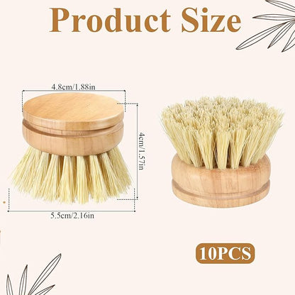 10 Pcs Bamboo Dish Brush Replacement Heads Wooden Washing Up-Brush Heads Bamboo Dish Scrubber Brush Kitchen Wood-Dish Scrubbers Washing Up Brush-Heads for Cleaning Kitchen Utensils