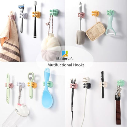 iBetterLife Toothbrush Holders Wall Mounted - 6Pcs Silicone Razor Holder for Shower Self Adhesive Cute Utility Hook for Hanging Towel Key Plug Cable for Kitchen Bathroom Office Dorm Room Essentials