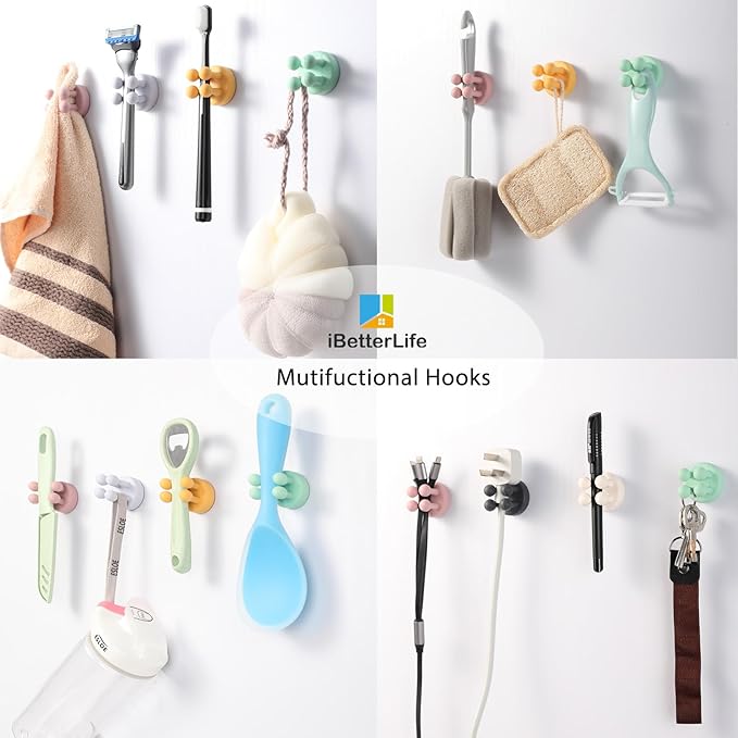 ZEZHOU 5Pcs Silicone Toothbrush Holders - Multi-Function Razor Holder Waterproof Self Adhesive Single Tooth Brush Hook Stick on Wall for Hanging Plug Bathroom Kitchen Living Room Office Must Have