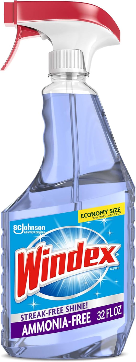 Windex Glass and Window Cleaner Spray Bottle, Ammonia Free, Packaging Designed to Prevent Leakage and Breaking, Crystal Rain Scent, 32 Fl Oz
