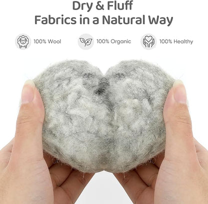 Wool Dryer Balls 6 Pack, Natural Fabric Softener, Dryer Balls Laundry Reusable, Reduces Clothing Wrinkles and Saves Drying Time (Gray)