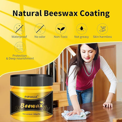 PIPIHUA Beeswax Polish and Conditioner for Wood Furniture - Waterproof & Restorer Wood Wax, Multipurpose Beeswax Furniture Polish and Cleaner for All Types and Colours(2×100g with 4 Sponges)