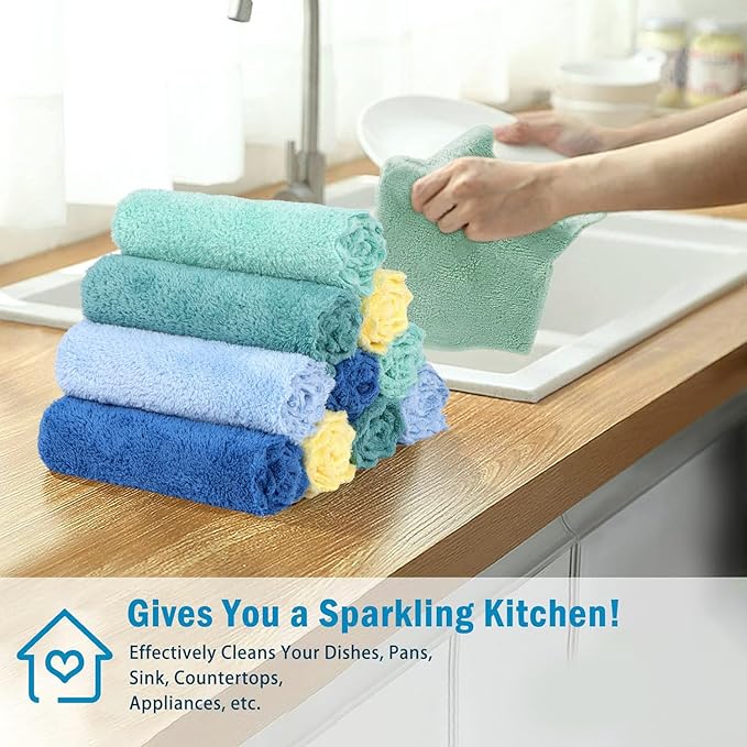 AIDEA Kitchen Towels, 20 Pack Absorbent Dish Towels, Coral Fleece Reusable Dish Cloths, Microfiber Cleaning Cloths, 11" x11"