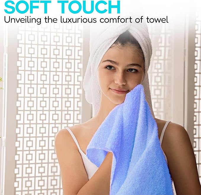 100% Cotton Hand Towel Set – Soft, Absorbent Towels for Bathroom, Kitchen & Gym Use – Durable, Reusable & Machine Washable Towels - Multi-Color, 16 x 28 Inches, Pack of 6