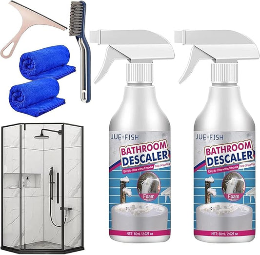 Bathroom Descaler Foam Cleaner, 2025 New Bathroom Descaler Cleaner, Stubborn Stains Cleaner, Limescale Cleaner, All Purpose Rinse Free Cleaning Spray for Bathtub, Sink, Toilet, Tiles (2Pcs)