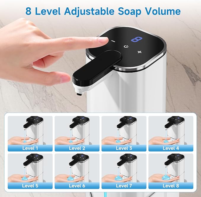CATIRE Upgraded Larger Capacity Automatic Dish Soap Dispenser Touchless, 17.6oz Liquid Hand Soap Dispenser for Bathroom Kitchen, Rechargeable 2000mAh, 8 Adjustable Levels, Wall Mount & Countertop