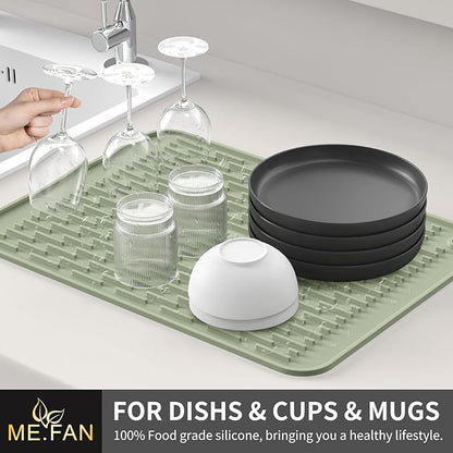 ME.FAN Silicone Dish Drying Mat for Kitchen Counter, Dish Drying Pad for Sink, Refrigerator or Drawer, Countertop Protection Pad S - 12'' x 8'' - Desert Sage