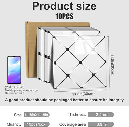 Chejiaye Peel and Stick Backsplash Tiles 10-Pack - White Geometric Self-Adhesive PVC Wall Panels, Waterproof Kitchen Backsplash Stick on Tile for Kitchen,Bathroom, Laundry Room Walls (11.8"x11.8")