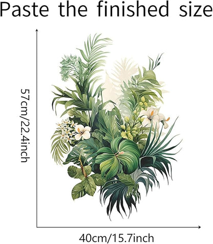 Botanical Wall Decals with Palm Leaves Lush Green Foliage White Flowers Removable Peel and Stick Wall Art 22.4x15.7 inches for Living Room Nursery Home Decor