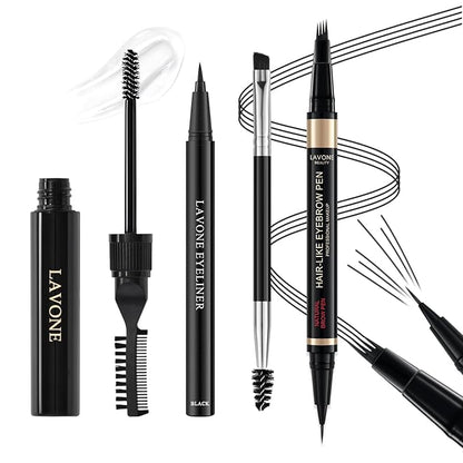 Microblading Eyebrow Pen Kit - Waterproof Brow Makeup Set with Eyebrow Pencil, Eyebrow Gel Clear, Eyeliner, Dual-ended Eyebrow Brush, Natural Looking Brows with Long-Lasting All-Day Hold - Black