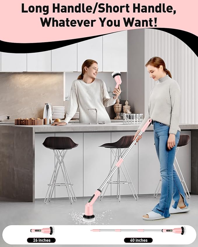 Electric Spin Scrubber for Cleaning Bathroom, Shower Scrubber Cordless Scrub Brush with IPX7 Waterproof & 2 Speed