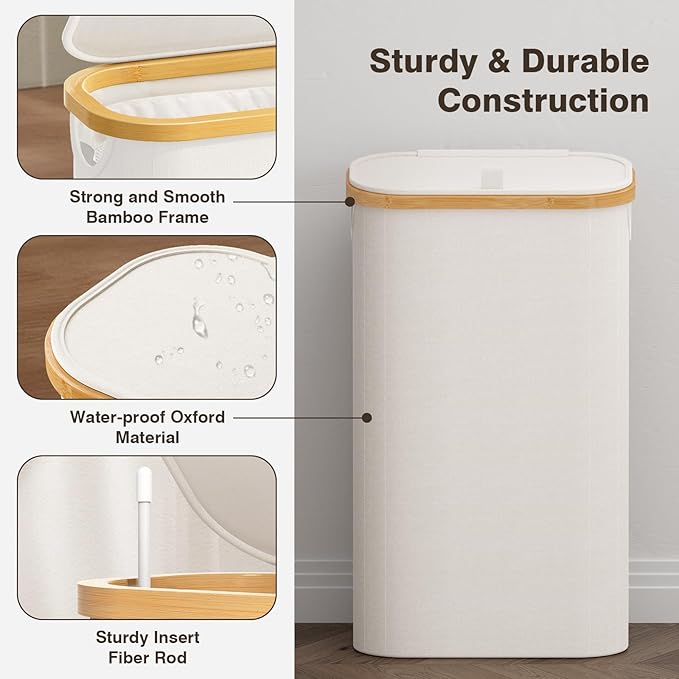 75L Slim Laundry Hamper with Lid, Dirty Clothes Hampers for Laundry, Collapsible Laundry Baskets for Small Spaces, Bedroom, Bathroom, Laundry Room, Beige