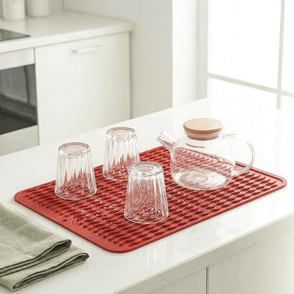 MicoYang Silicone Dish Drying Mat for Multiple Usage,Easy clean,Eco-friendly,Heat-resistant Silicone Mat for Kitchen Counter or Sink,Refrigerator or drawer liner Red L 16 inches x 12 inches