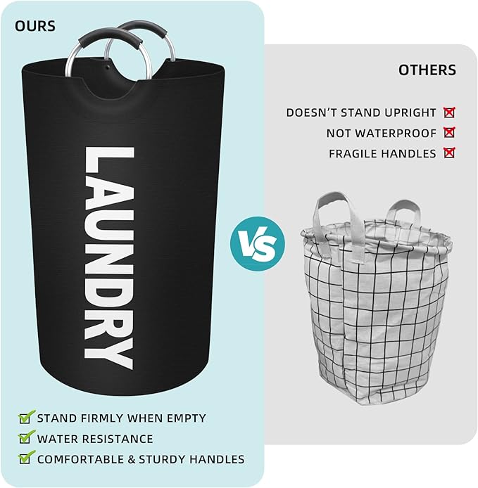 StorageRight 90L Large Laundry Basket, Laundry Hamper, Dirty Clothes Hamper for Laundry, Collapsible, Waterproof Laundry Baskets with Foam Protected Aluminum Handles for Laundry, Dorm, Family (Black)