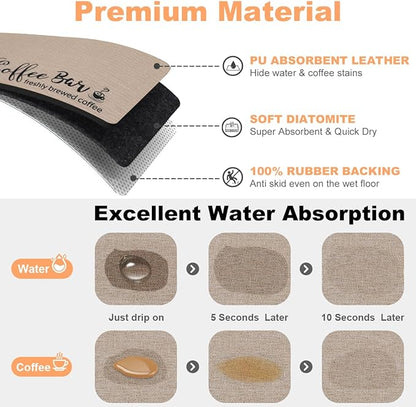 Findosom Dish Drying Mat, 17"x 32" Super Absorbent & Hide Stain Coffee Mat, Cuttable Drying Mat for Kitchen Counter, Coffee Bar Accessories, Under Dish Rack, Coffee Maker, Espresso Machine, Linen