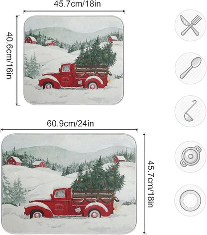 Happy Christmas Tree Kitchen Countertop Decor Kitchen Drainer Mat Drying Matts for Dishes Microfiber Dryer Kitchen 16 x 18