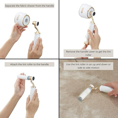 SALAV IS-900A Retro Handheld Garment Steamer + Iron, Ceramic Steam Plate, 1000 watts of Steam, Removes Wrinkles on Clothes (Steamer and Iron + Fabric Shaver and Lint Roller, Pearl)