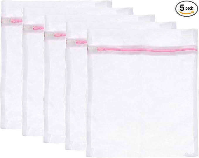 uxcell Mesh Laundry Bags, 5Pcs 9.1"x11.8" Mesh Wash Bag Fine Net Travel Storage Organize Bag with Zipper for Delicate Clothing Laundry Stocking, Pink