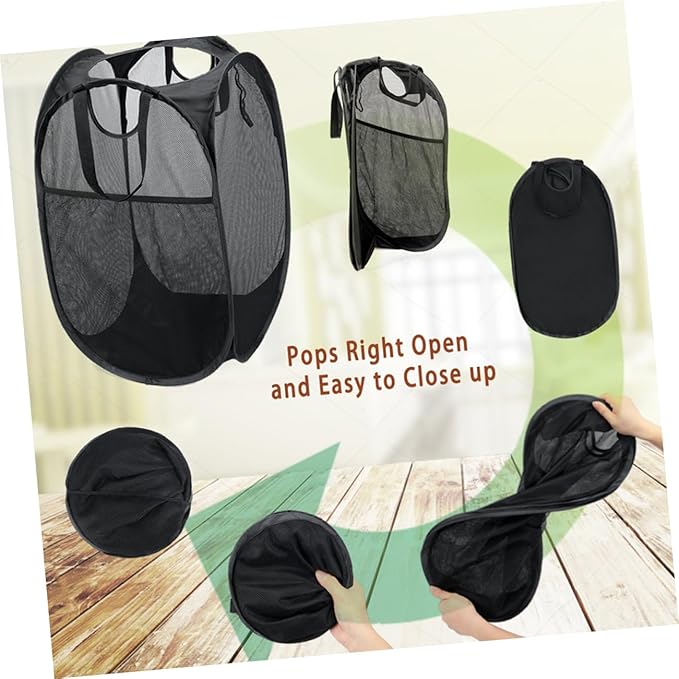 Folding Laundry Basket Collapsible Square Storage Container for Dirty Clothes Lightweight and Portable Black Hamper for Home College and Travel Use