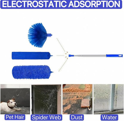 Duster Cleaning Kit 4 Pack, with Extra Long Extension Pole 110 inch,Washable Dusters for Cleaning Furniture, Ceiling Fan, Blinds, Baseboards, Cobwebs, Car, Home Office Cleaning Supplies