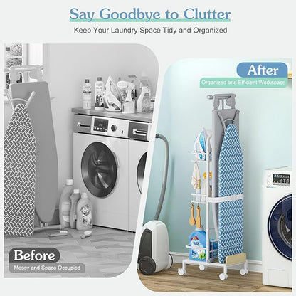 Ironing Board Hanger,Iron and Ironing Board Holder No Wall Mount,Laundry Room Organization and Storage Cart with Iron Stand,Narrow Laundry Shelves Organizer Cabinet,Laundry Room Essentials Accessories
