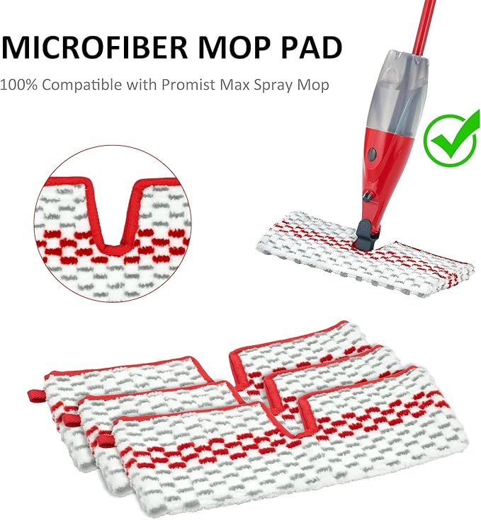 GFRED Microfiber Spray Mop Pads Compatible with Oceda ProMist MAX, Dual-Action Washable Flip Mop Pads Replacement for Dry Wet Floor Cleaning, 3 Packs Red