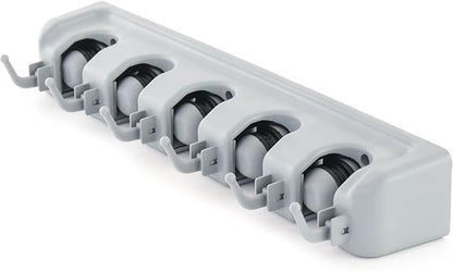 ForHauz Broom Holder with 5 Holding Positions & 6 Hooks, Easy Wall Mount Storage for Organizing Garage or Closet (Pack of 2)
