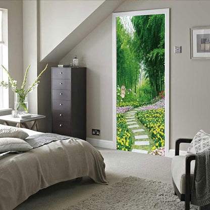 A.Monamour 3D Door Stickers for Interior Doors Garden Scenery with Flowers Trees and Path Nature Scenery Vinyl Waterproof Self Adhesive Door Mural Decals for Bedroom Office Bathroom 85x200cm