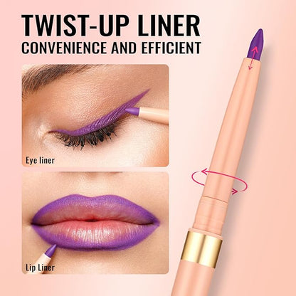 Oulac Waterproof Eyeliner Pencil Set - Smooth and Creamy, Retractable Eye Makeup for Precision Application, Vegan & Cruelty-Free, 08 Well-dressed+09 Sweet Taro+LL09 Lilac Love Pink