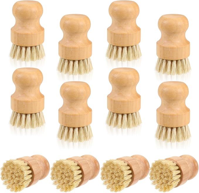 12 Packs Bamboo Dish Scrub Brushes, Wok Brush, Wooden Scrubbers Set Bamboo Scrub Brush Clean Pan for Kitchen Sink Cleaning Cast Iron Pots and Pans