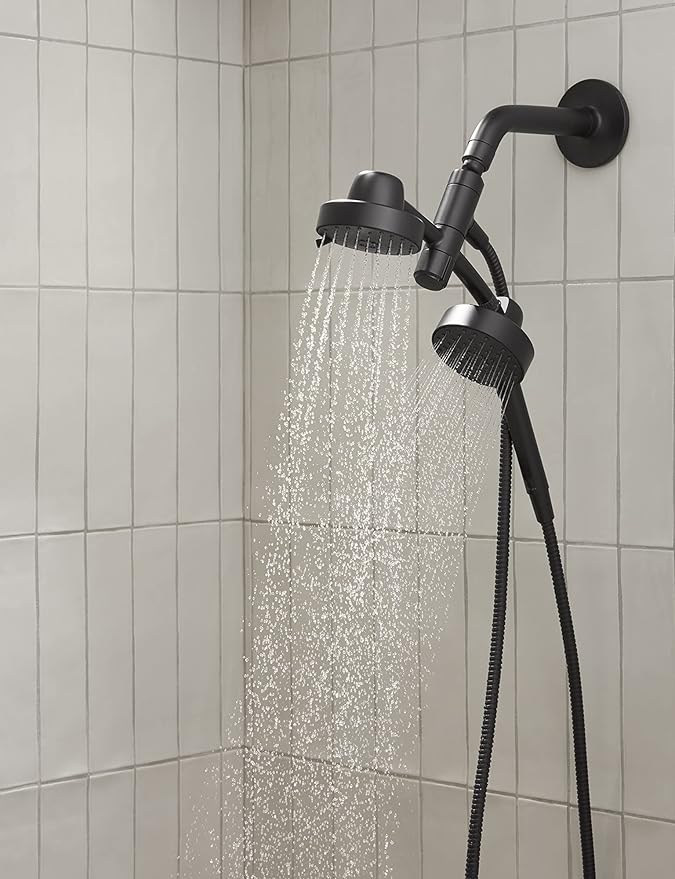 KOHLER 23218-BL Awaken 2-in-1 Multifunction Shower Combo Kit, Rotating Showerhead and Handshower Set, 2.5 GPM, Matte Black