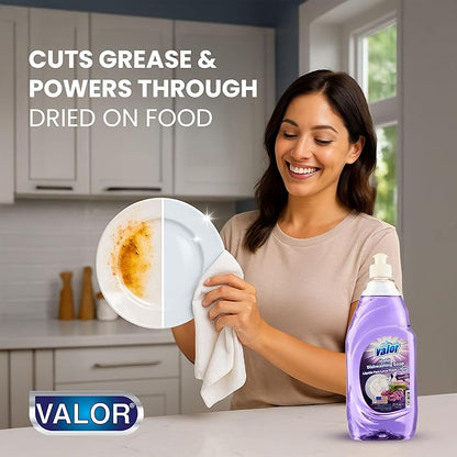 Valor Dishwashing Liquid, 25 fl oz – Dish Soap for Kitchen & Bathroom, Grease-Fighting, Gentle on Hands, Fast Rinse, Eco-Friendly Biodegradable Formula (25 fl oz (Pack of 12), Lavender)