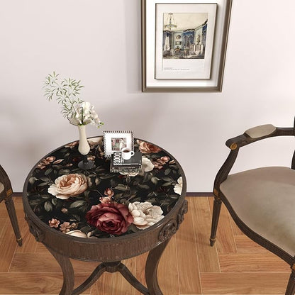 Dark Vintage Floral Wallpaper Peel and Stick, Black/White/Red Retro Rose Flowers Contact Paper, 17.5" x 118" Wall Paper Self Adhesive Waterproof Removable for Room Shelves Cabinet Drawer Table Decor