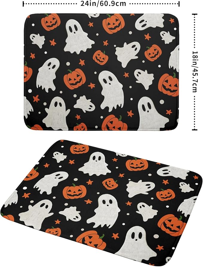 Halloween Dish Drying Mat 18 x 24 Inch With Absorbent Reversible Microfiber Pumpkin Ghost Black White Orange Drying Mats Thanksgiving Dish Drainer Mat Fast Dry For Kitchen Dining Room Decoration