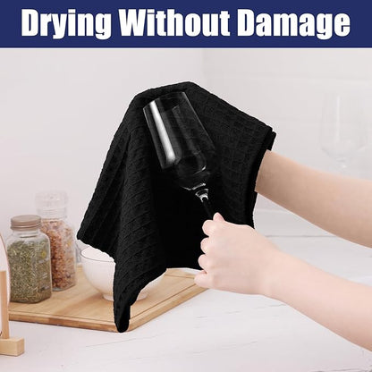 Homaxy Microfiber Waffle Weave Kitchen Dish Cloths, 12 x 12 Inch Ultra Absorbent and Solid Color Dish Towels for Kitchen Fast Drying Dishcloth for Washing Dishes, 12 Pack, Black