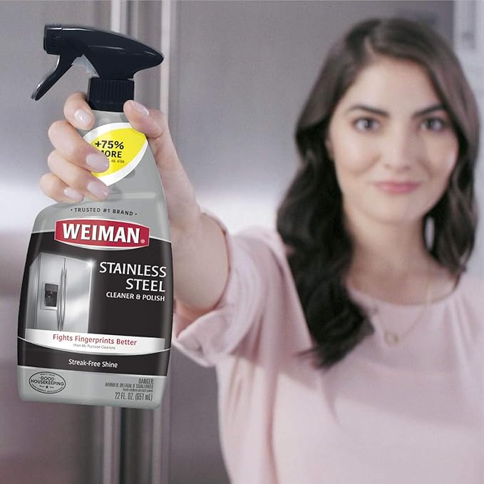 Weiman Stainless Steel Cleaner and Polish - Streak-Free Shine for Refrigerators, Dishwasher, Sinks, Range Hoods and BBQ grills, 22 Fl Oz