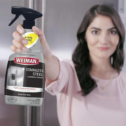 Weiman Stainless Steel Cleaner and Polish - Streak-Free Shine for Refrigerators, Dishwasher, Sinks, Range Hoods and BBQ grills, 22 Fl Oz