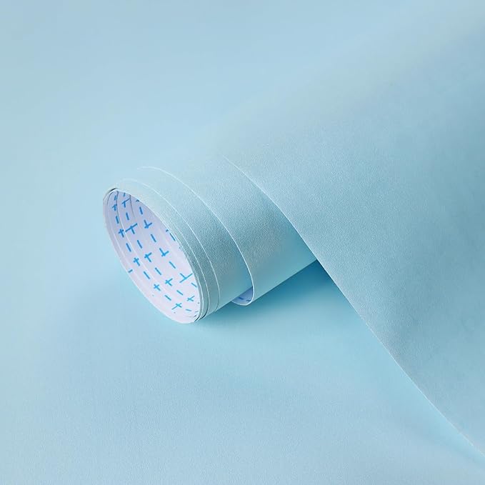 HeloHo Solid Light Blue Wallpaper Matte Textured Peel and Stick Wall Paper Modern Self Adhesive Removable Waterproof Contact Paper for Living Room Bedroom Decor 394"X15.7"