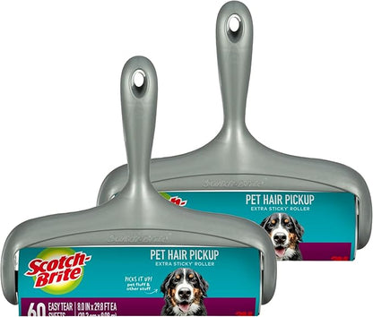 Scotch-Brite Pet Extra Sticky Large Surface Lint Roller for Pet Hair, Furniture and Clothes, 1 Roller, 60 Sheets (Pack of 2)