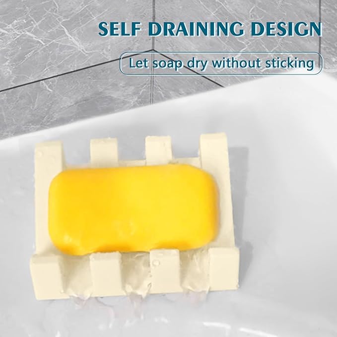Soap Dish Holder for Shower with Suction Cup, Silicone Soap Holder & Saver Self-Draining Bar Soap Dish Keeps Soap Dry for Bathroom, Kitchen, Bathtub, Extends Soap Life (CreamWhite-2Pack)