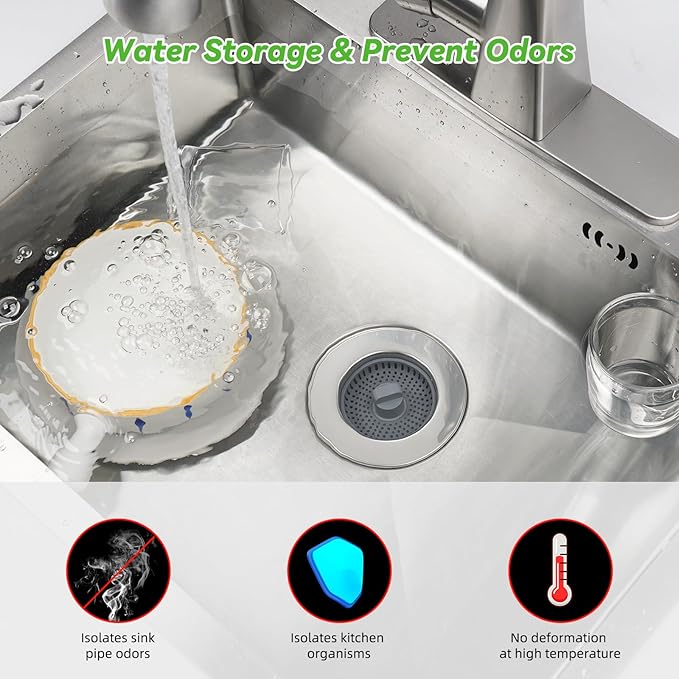 Universal Sink Stopper Strainer Combo, Stainless Steel Wrapped Drain Stopper Kitchen Sink for US Standard 3-1/2 Inch Kitchen Sink Drain, Extra 2 PCS Mesh Strainer for Food Garbage Disposal, Chrome