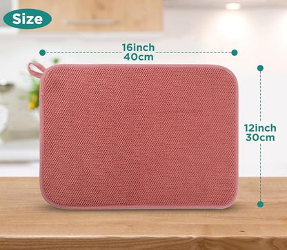 GeeRic Microfiber Dish Drying Mat, Super Absorbent Kitchen Dish Drying Pad, Reversible for Countertop, 12*16 inch Red
