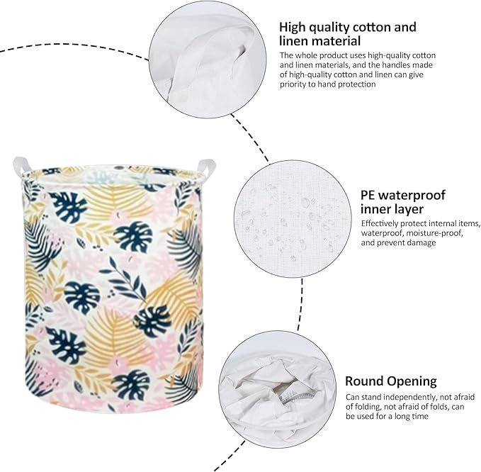 Collapsible Laundry Basket in Bedroom Waterproof Laundry Hamper in Bathroom Large Laundry Bag in College Dormitory Cloakroom Livingroom Nursery Organizer Toy Bin Golden leaf-0101