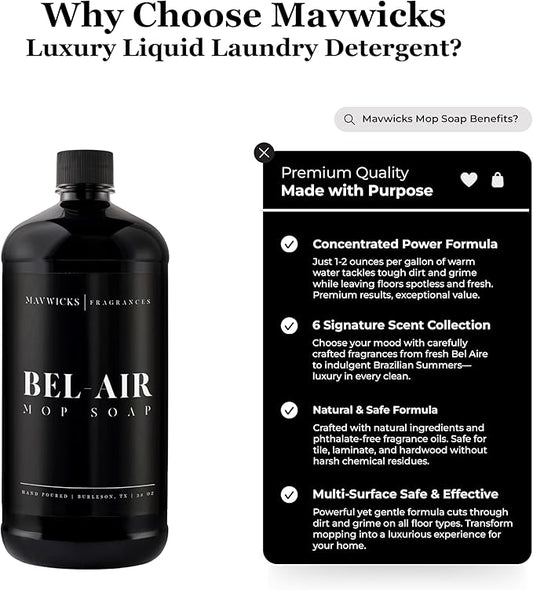 Fragrances - Luxury Mop Soap (Bel-Aire) 32 Oz – Bel-Air Scented Floor Cleaner for Mopping – Pet Safe, Best Smelling Mop Detergent for All Surfaces